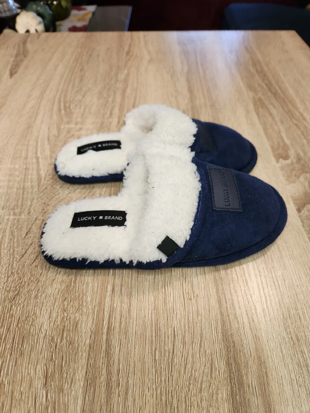 Lucky Brand Navy Faux-Suede Shearling Slippers